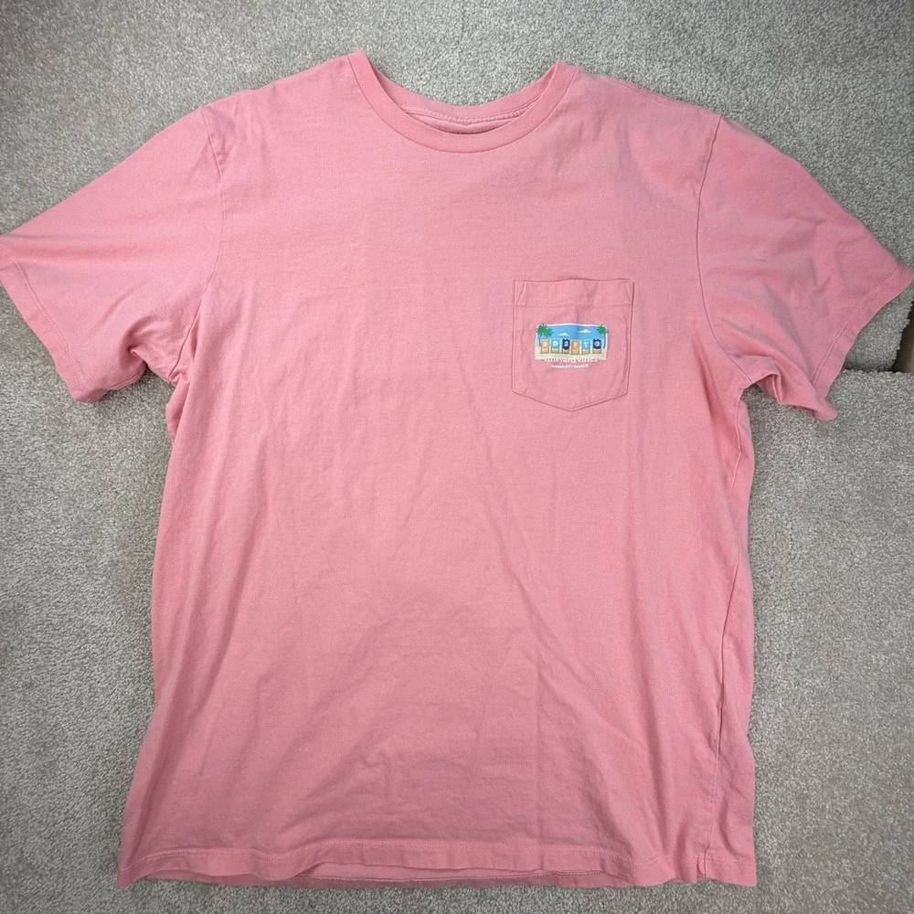 Vineyard‎ Vines Whale Logo Pocket T-Shirt Panama City Beach Pink Sz L.